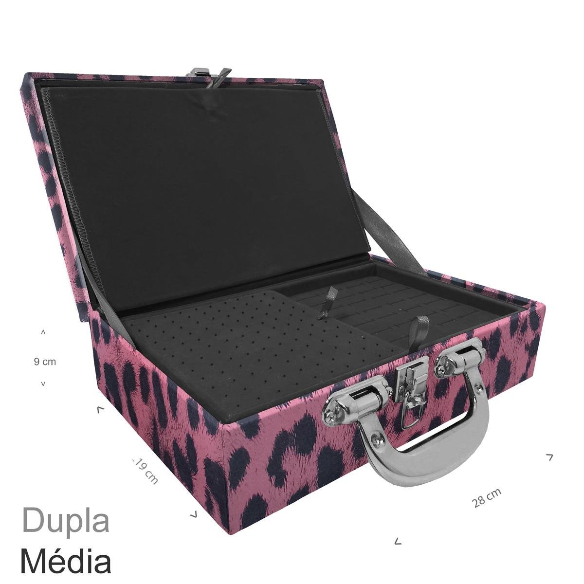 Maleta Dupla Média Hiena Rosa Com Alça Cromada e Imã - Sob Encomenda