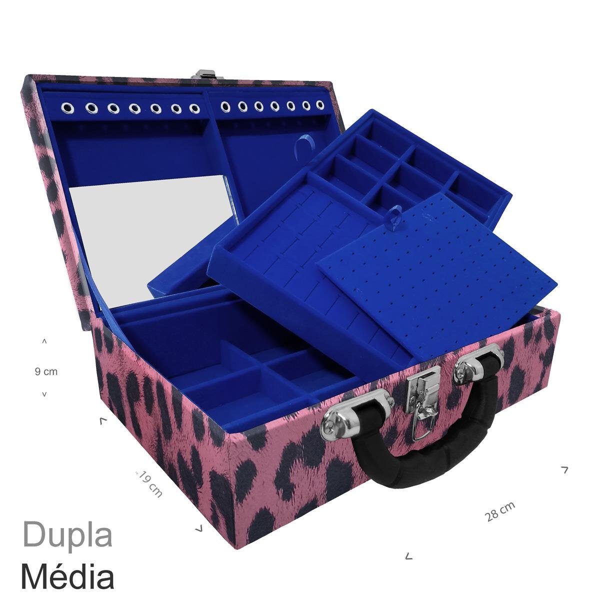 Maleta Dupla Média Hiena Rosa Com Alça Preta e Espelho - Sob Encomenda