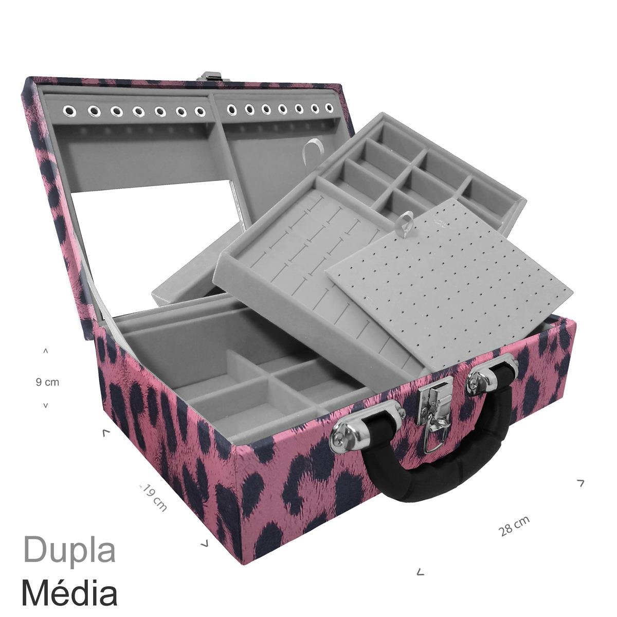 Maleta Dupla Média Hiena Rosa Com Alça Preta e Espelho - Sob Encomenda