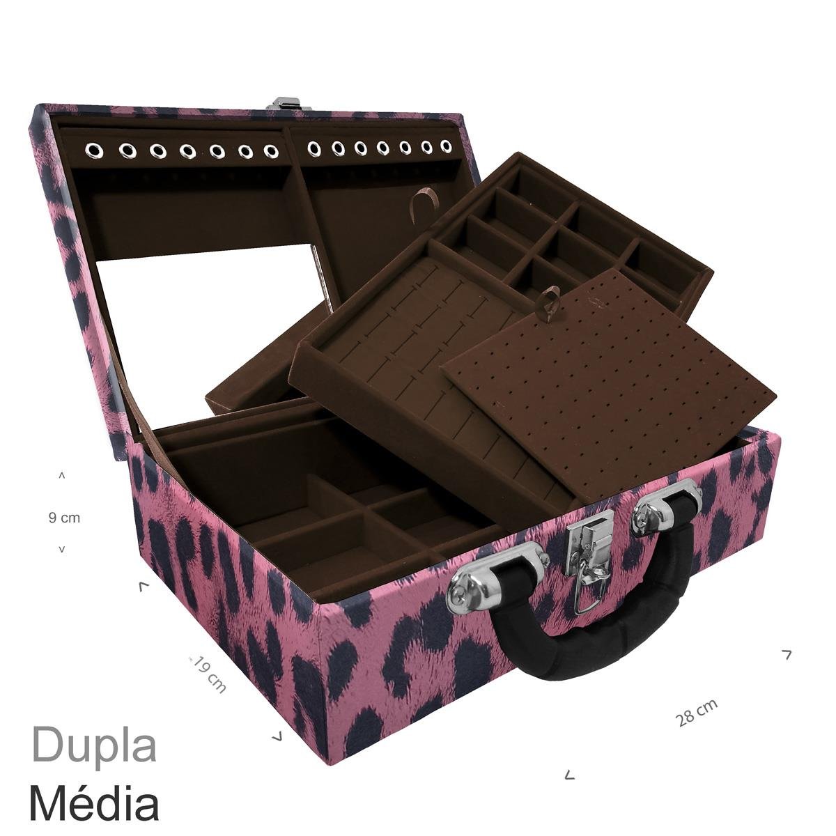 Maleta Dupla Média Hiena Rosa Com Alça Preta e Espelho - Sob Encomenda