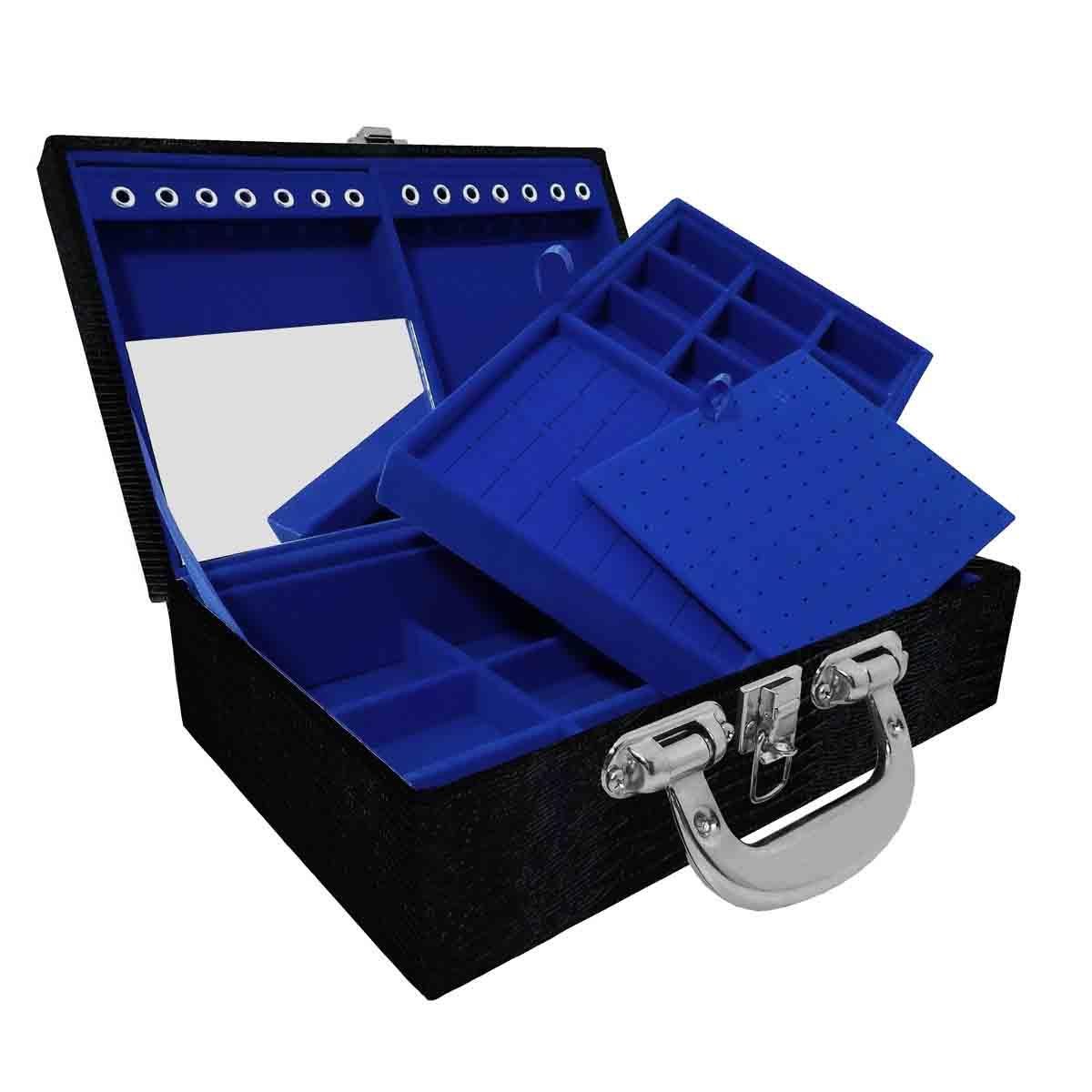 Estojo Maleta Porta Jóias Duplo Médio Jacaré Com Alça Cromada e Espelho