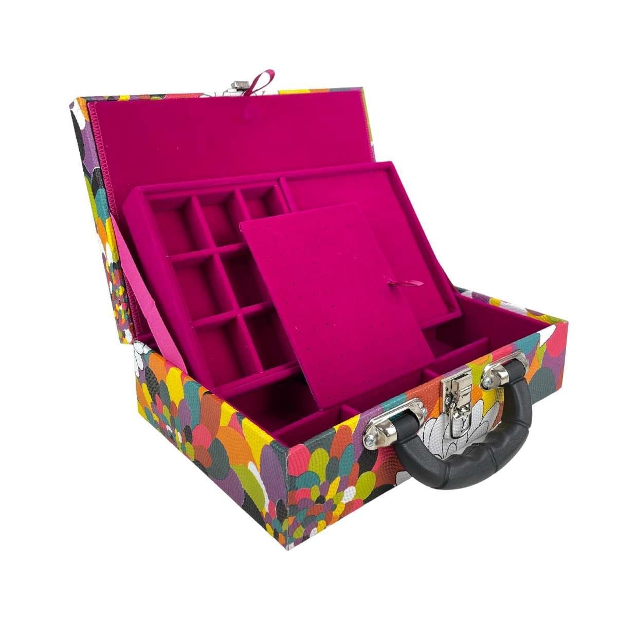 Maleta Porta-Joias Dupla Média Mosaico com Tampa Imã