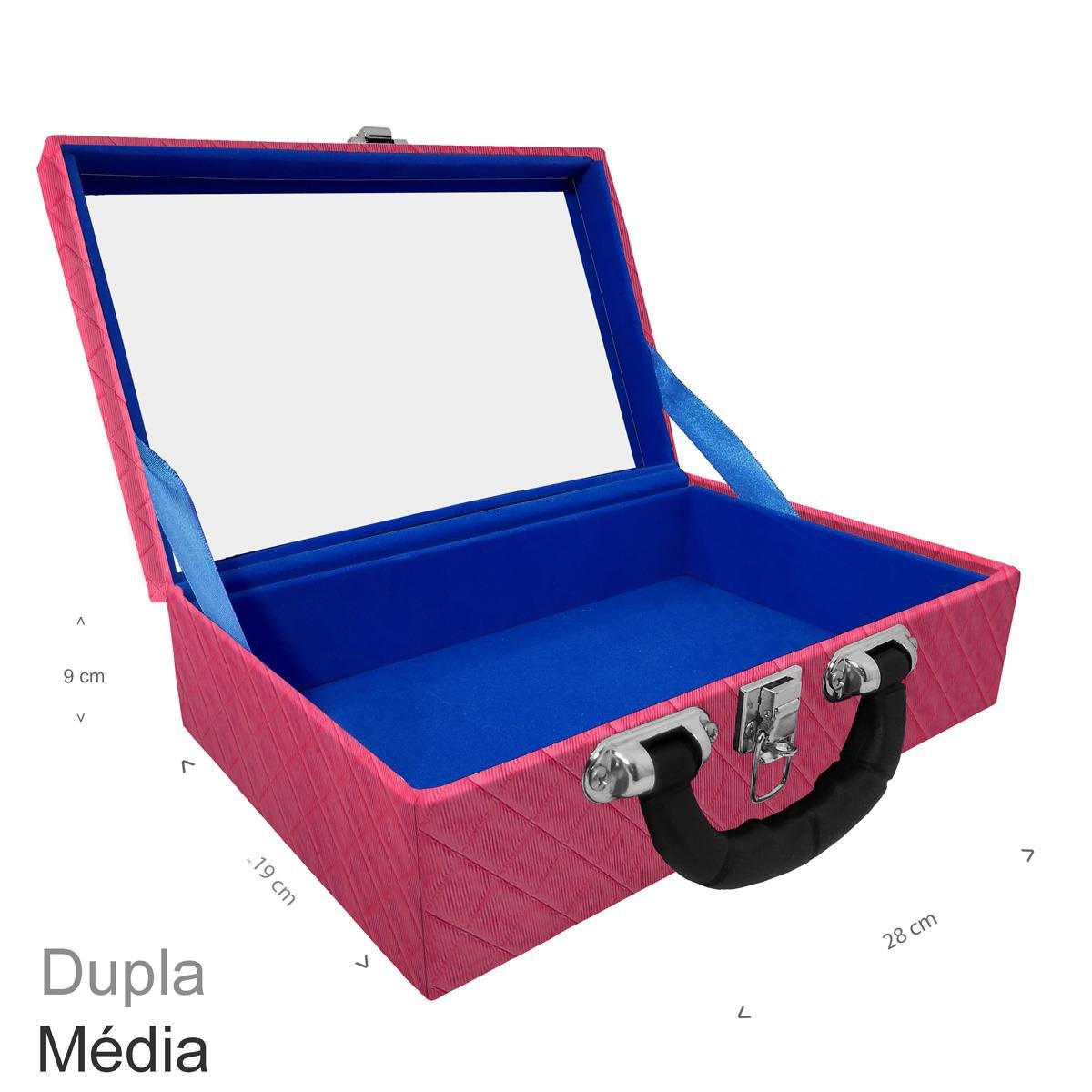 Maleta Dupla Média Vazia Dijon Pink Com Alça Preta e Espelho - Sob Encomenda