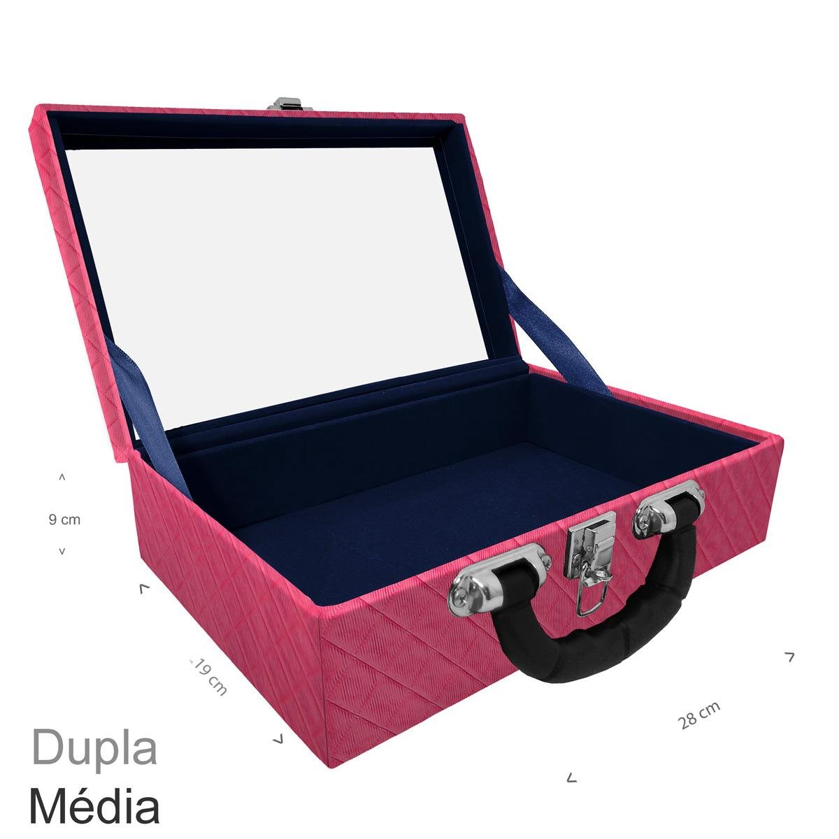 Maleta Dupla Média Vazia Dijon Pink Com Alça Preta e Espelho - Sob Encomenda