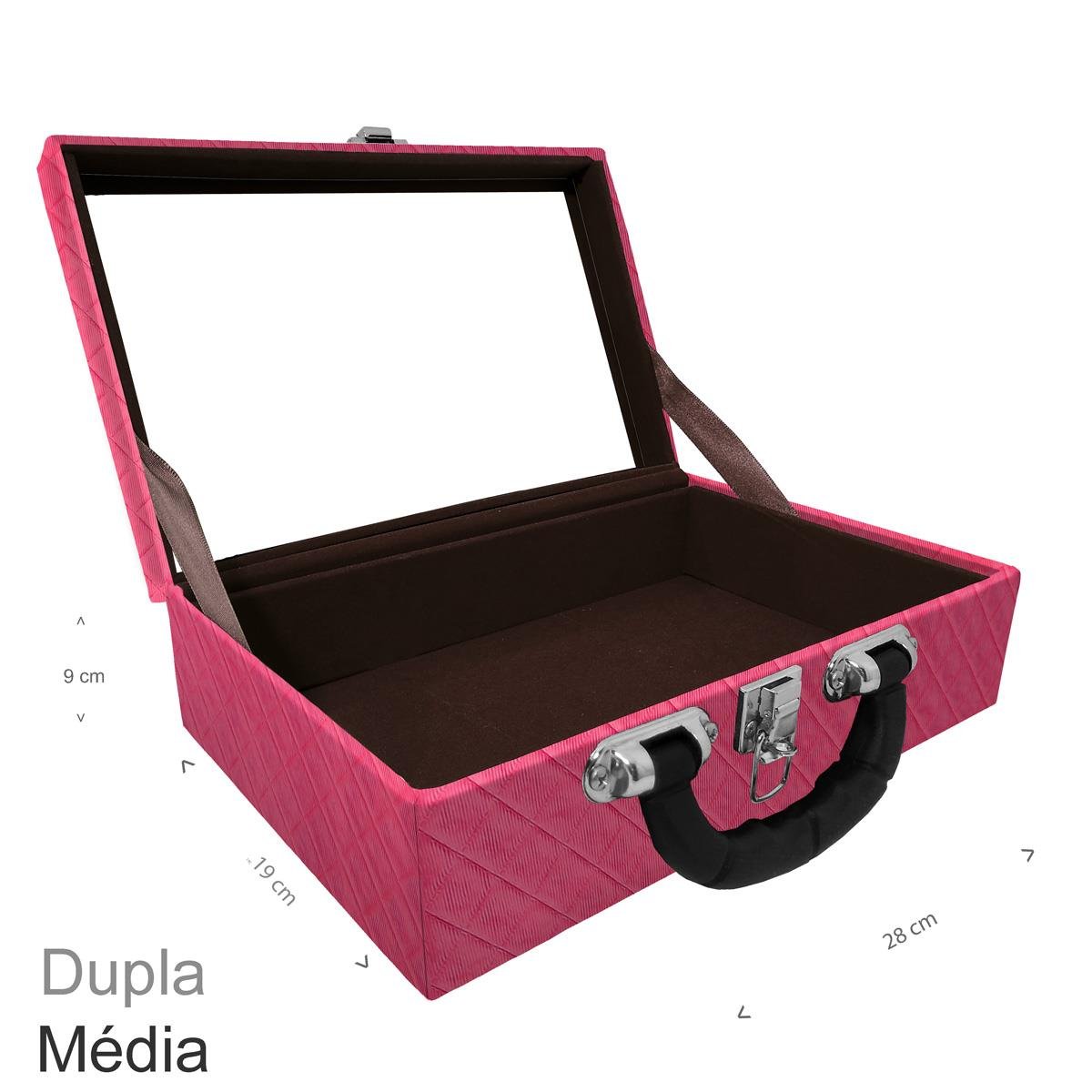 Maleta Dupla Média Vazia Dijon Pink Com Alça Preta e Espelho - Sob Encomenda