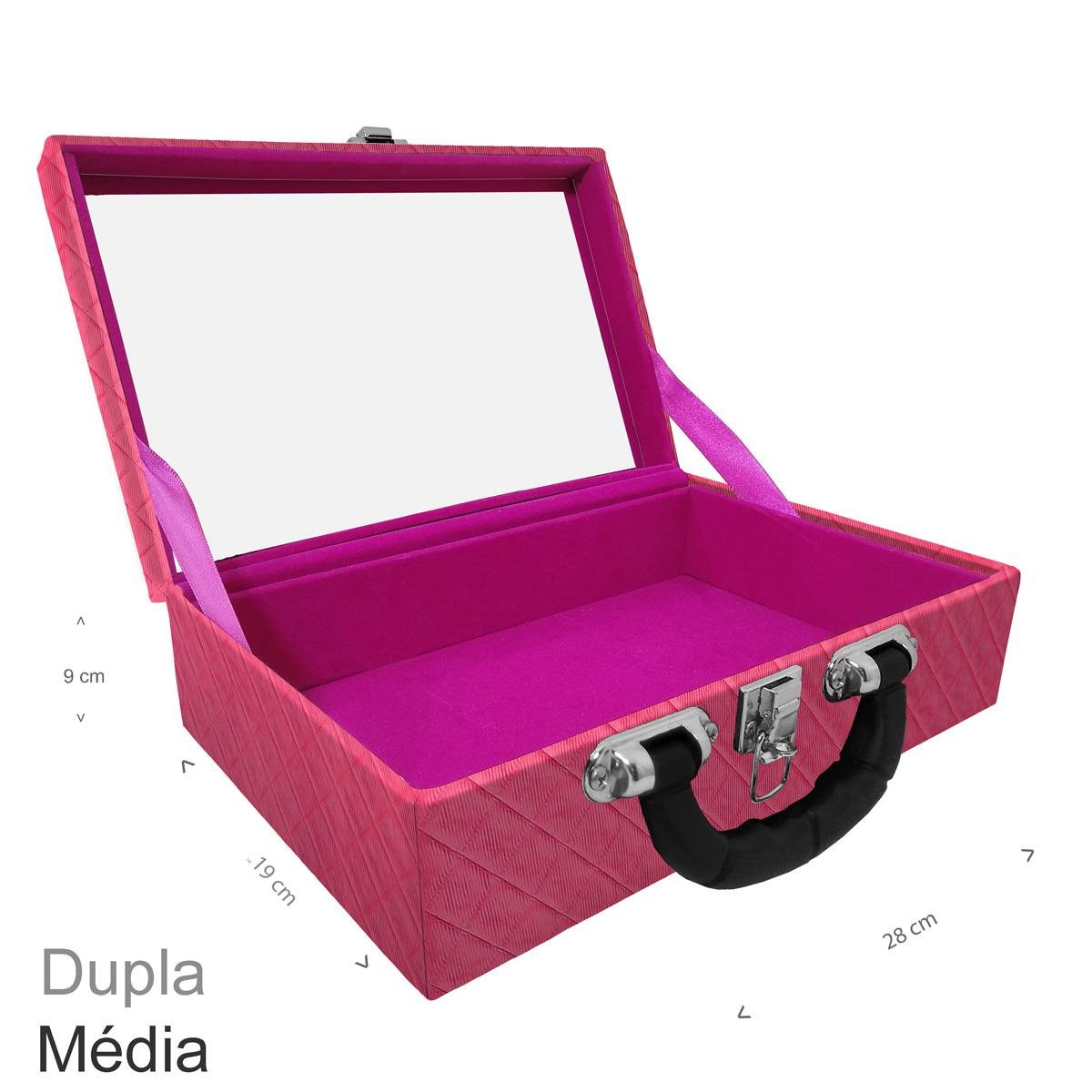 Maleta Dupla Média Vazia Dijon Pink Com Alça Preta e Espelho - Sob Encomenda