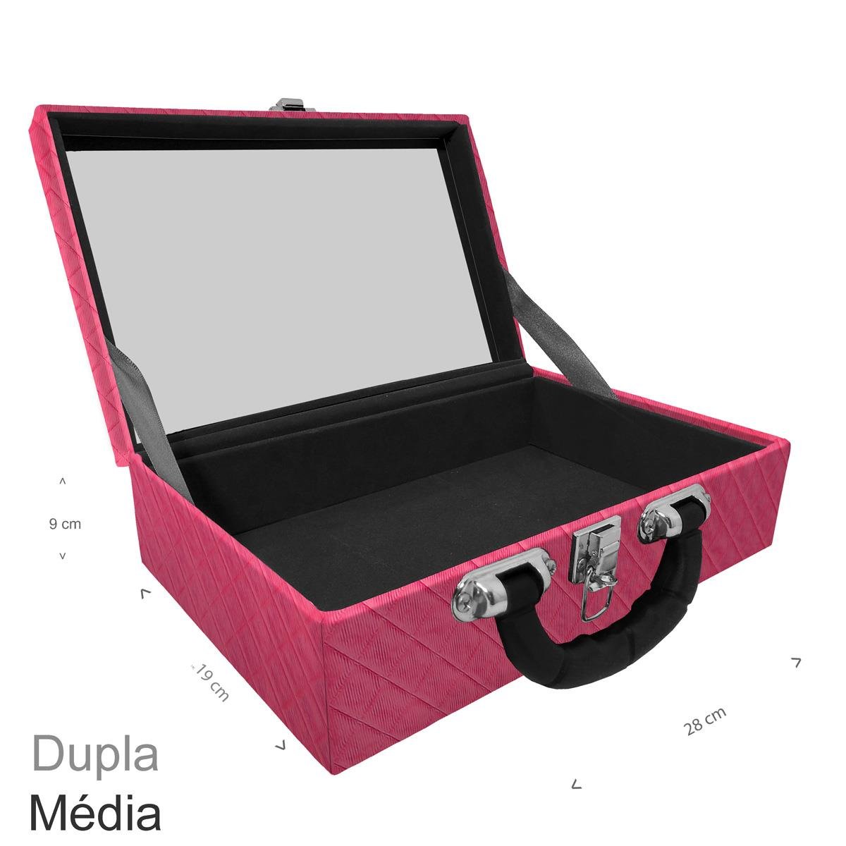 Maleta Dupla Média Vazia Dijon Pink Com Alça Preta e Espelho - Sob Encomenda