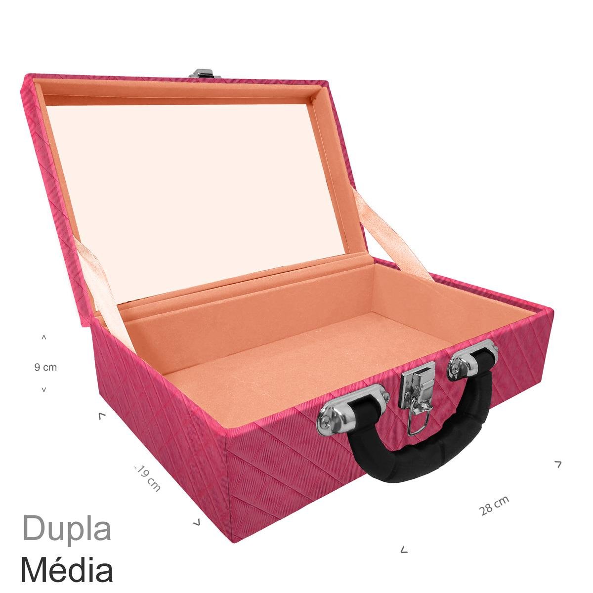 Maleta Dupla Média Vazia Dijon Pink Com Alça Preta e Espelho - Sob Encomenda