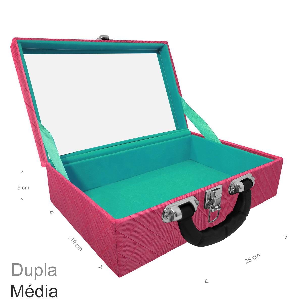 Maleta Dupla Média Vazia Dijon Pink Com Alça Preta e Espelho - Sob Encomenda
