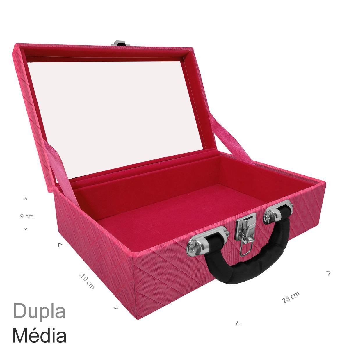 Maleta Dupla Média Vazia Dijon Pink Com Alça Preta e Espelho - Sob Encomenda