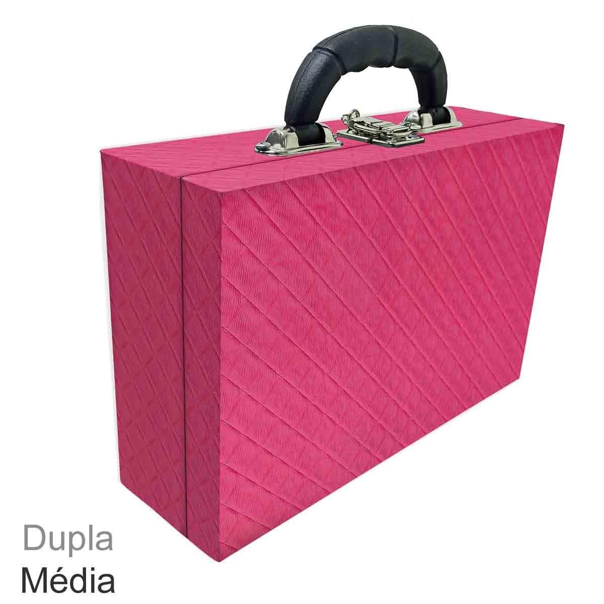Maleta Dupla Média Vazia Dijon Pink Com Alça Preta e Espelho - Sob Encomenda
