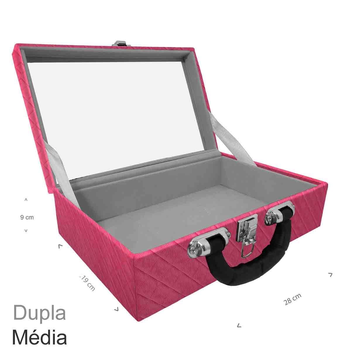 Maleta Dupla Média Vazia Dijon Pink Com Alça Preta e Espelho - Sob Encomenda
