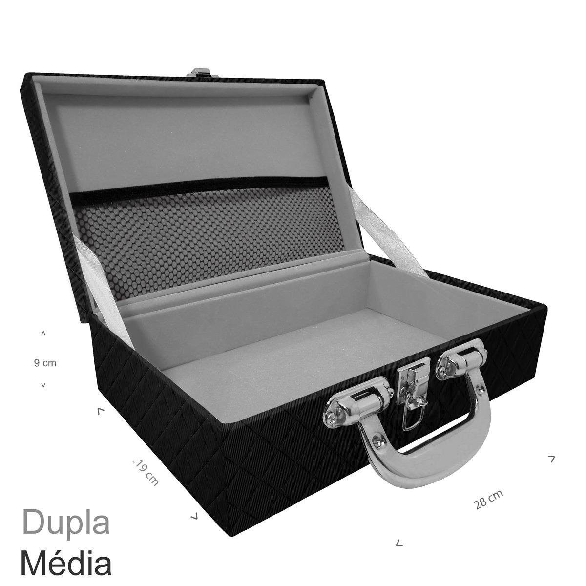 Maleta Dupla Média Vazia Dijon Preto Com Alça Cromada e Redinha - Sob Encomenda