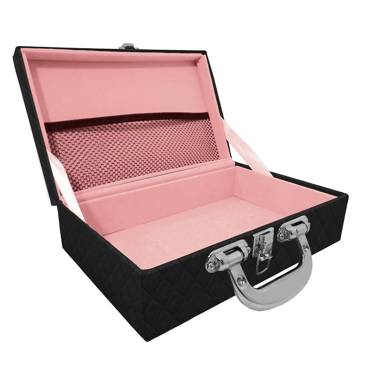 Maleta Dupla Média Vazia Dijon Preto Com Alça Cromada e Redinha - Sob Encomenda