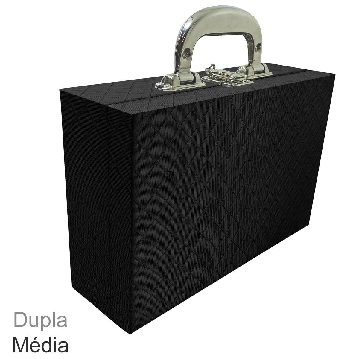 Maleta Dupla Média Vazia Dijon Preto Com Alça Cromada e Redinha - Sob Encomenda