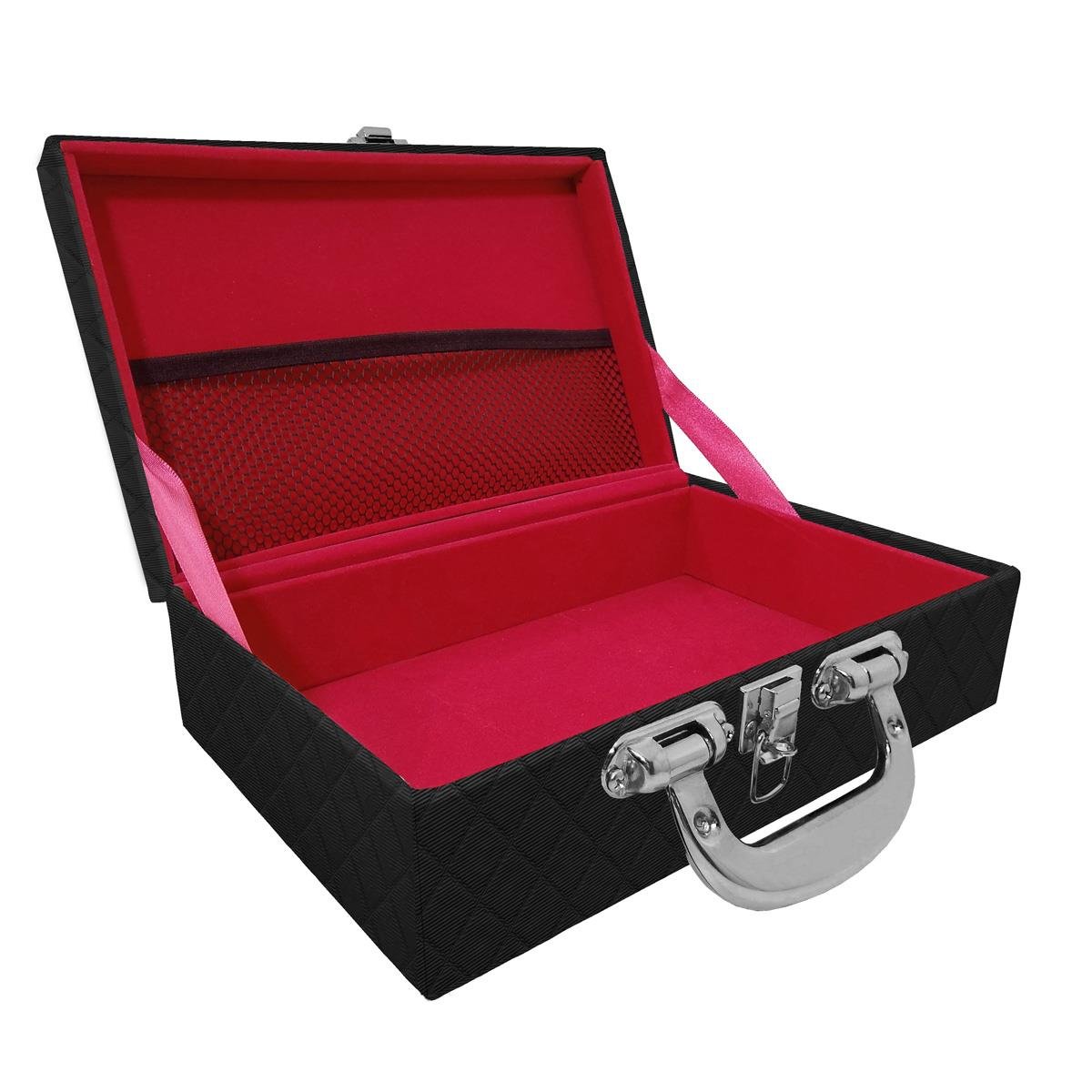 Maleta Dupla Média Vazia Dijon Preto Com Alça Cromada e Redinha - Sob Encomenda