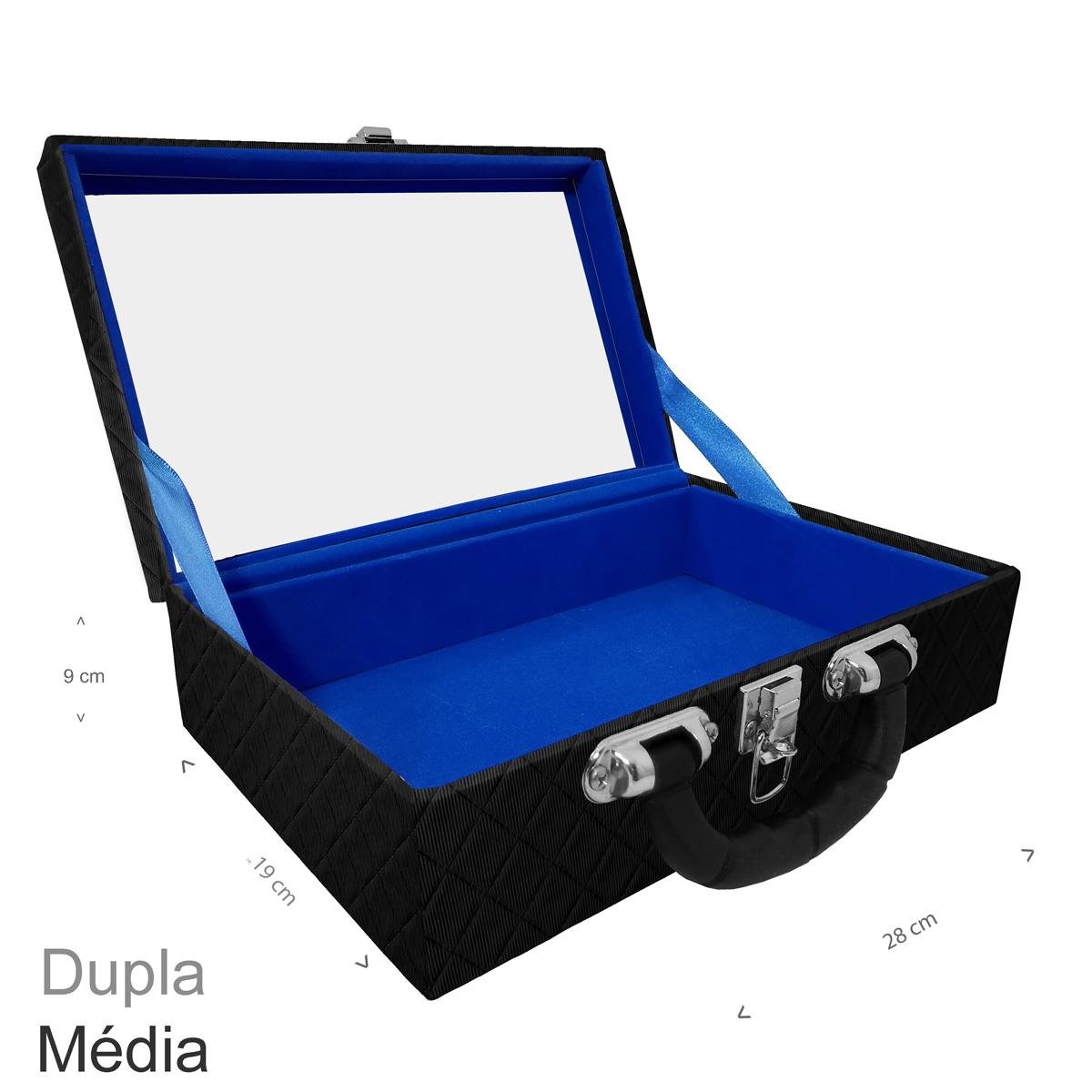 Maleta Dupla Média Vazia Dijon Preto Com Alça Preta e Espelho - Sob Encomenda