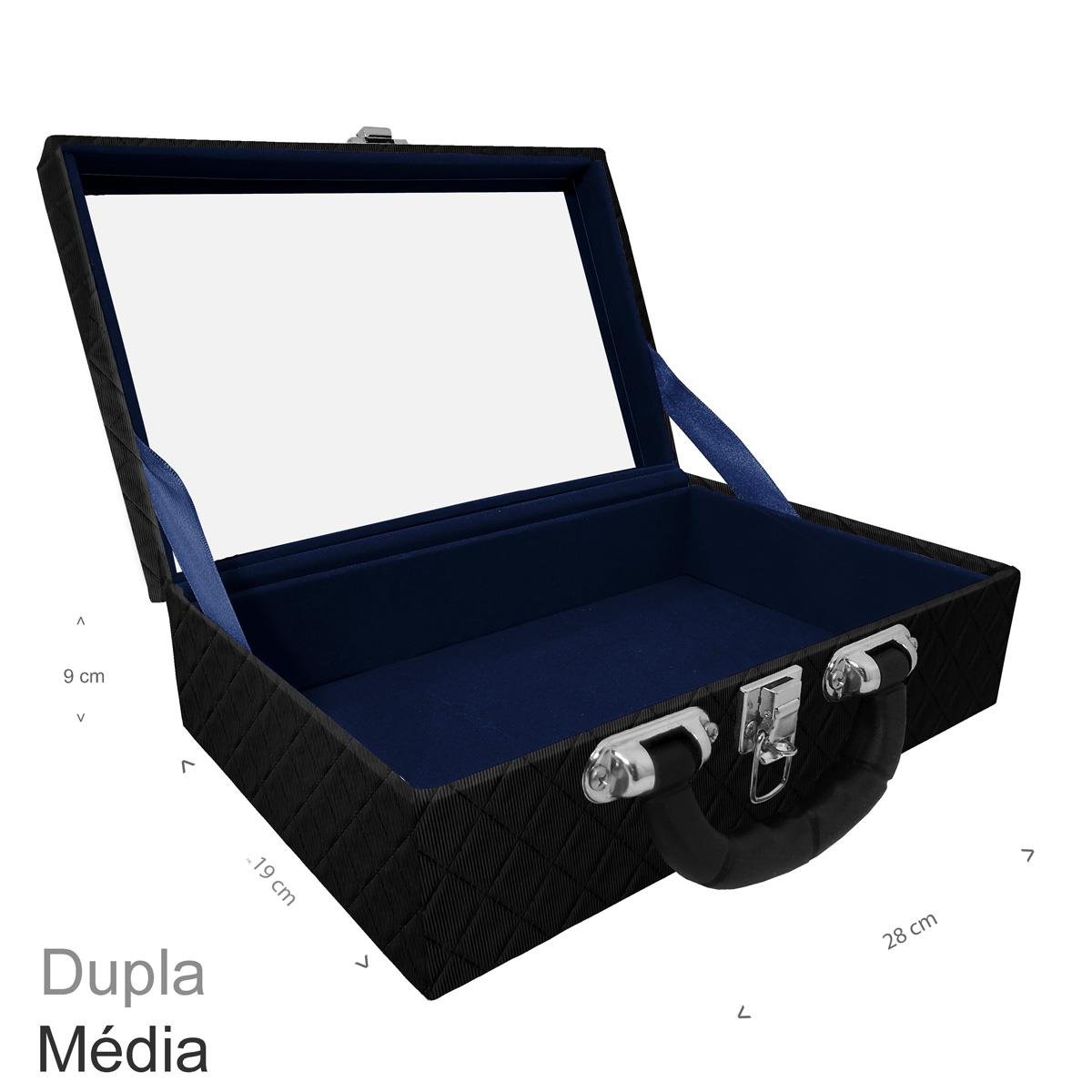 Maleta Dupla Média Vazia Dijon Preto Com Alça Preta e Espelho - Sob Encomenda