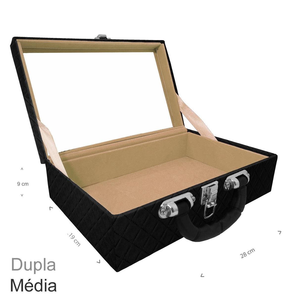 Maleta Dupla Média Vazia Dijon Preto Com Alça Preta e Espelho - Sob Encomenda