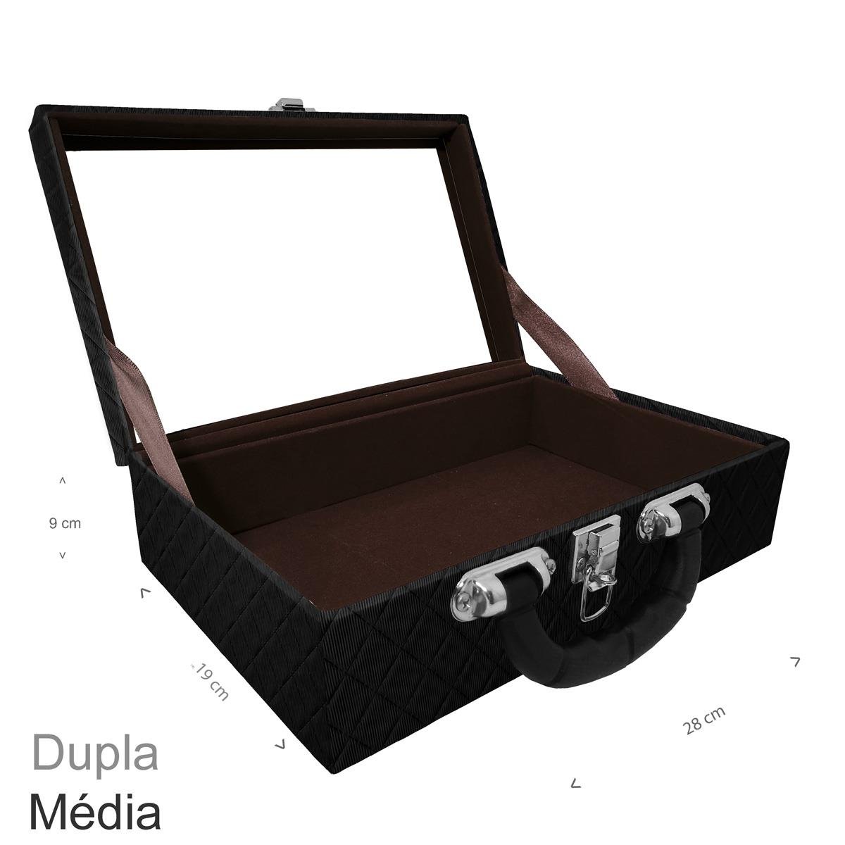 Maleta Dupla Média Vazia Dijon Preto Com Alça Preta e Espelho - Sob Encomenda