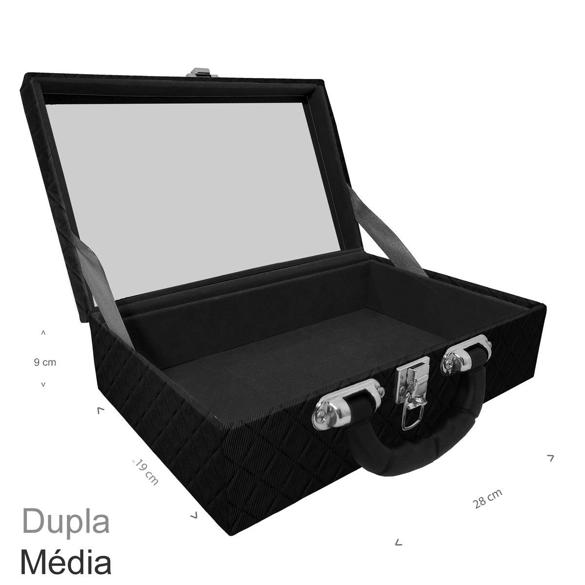 Maleta Dupla Média Vazia Dijon Preto Com Alça Preta e Espelho - Sob Encomenda