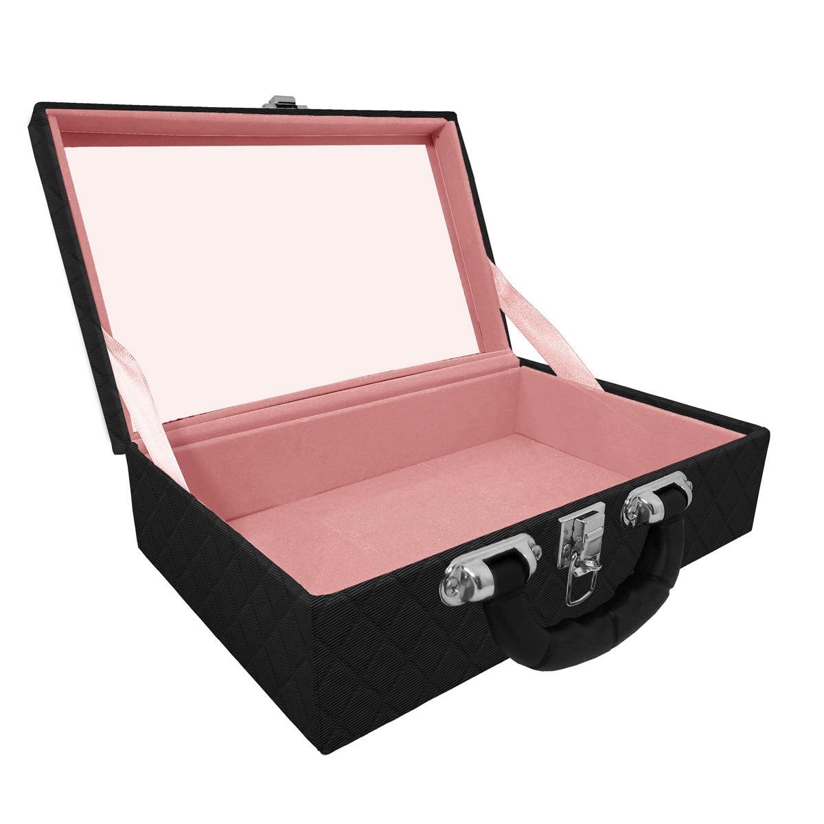 Maleta Dupla Média Vazia Dijon Preto Com Alça Preta e Espelho - Sob Encomenda