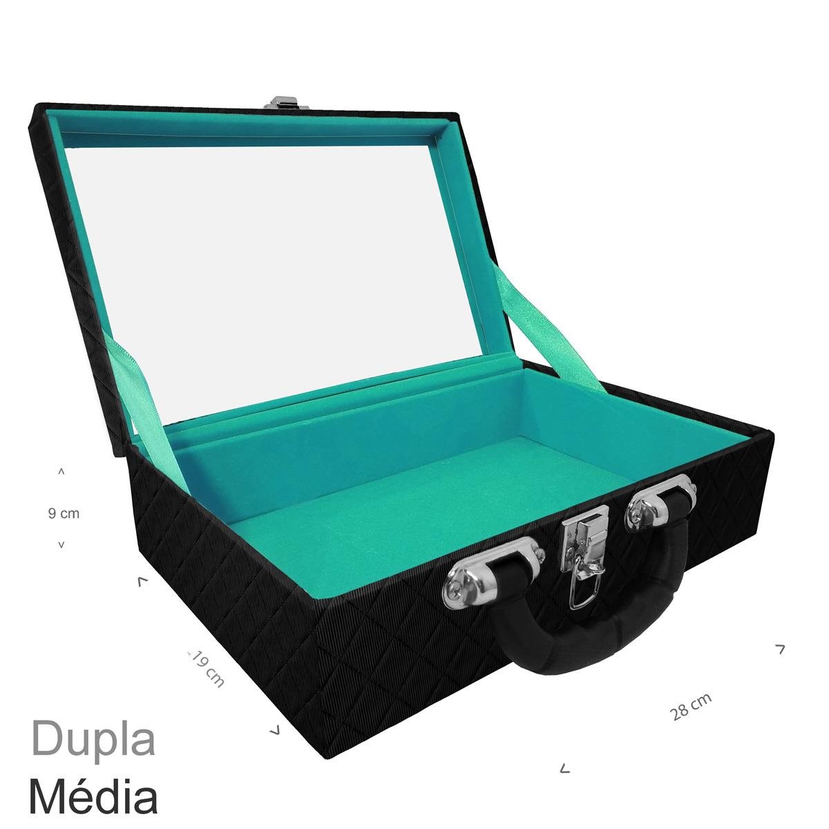 Maleta Dupla Média Vazia Dijon Preto Com Alça Preta e Espelho - Sob Encomenda