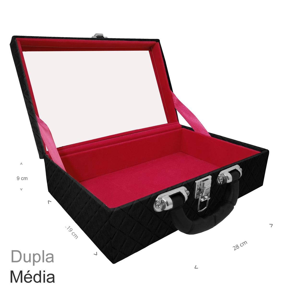 Maleta Dupla Média Vazia Dijon Preto Com Alça Preta e Espelho - Sob Encomenda