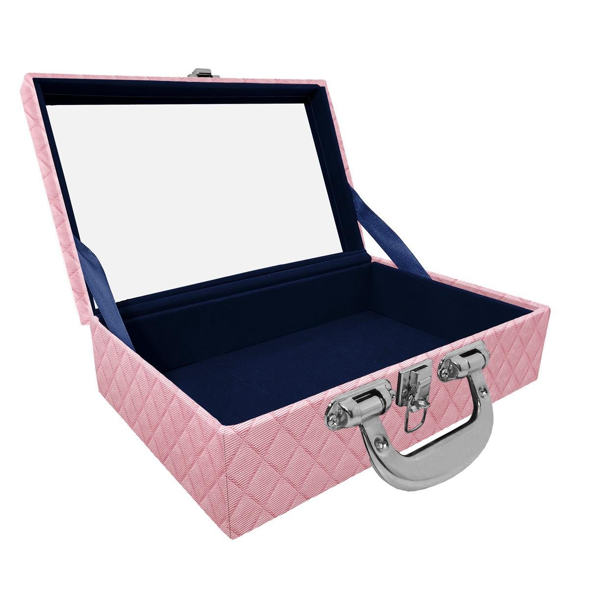 Maleta Dupla Média Vazia Dijon Rosa Bebê Metalizado Com Alça Cromada e Espelho - Sob Encomenda