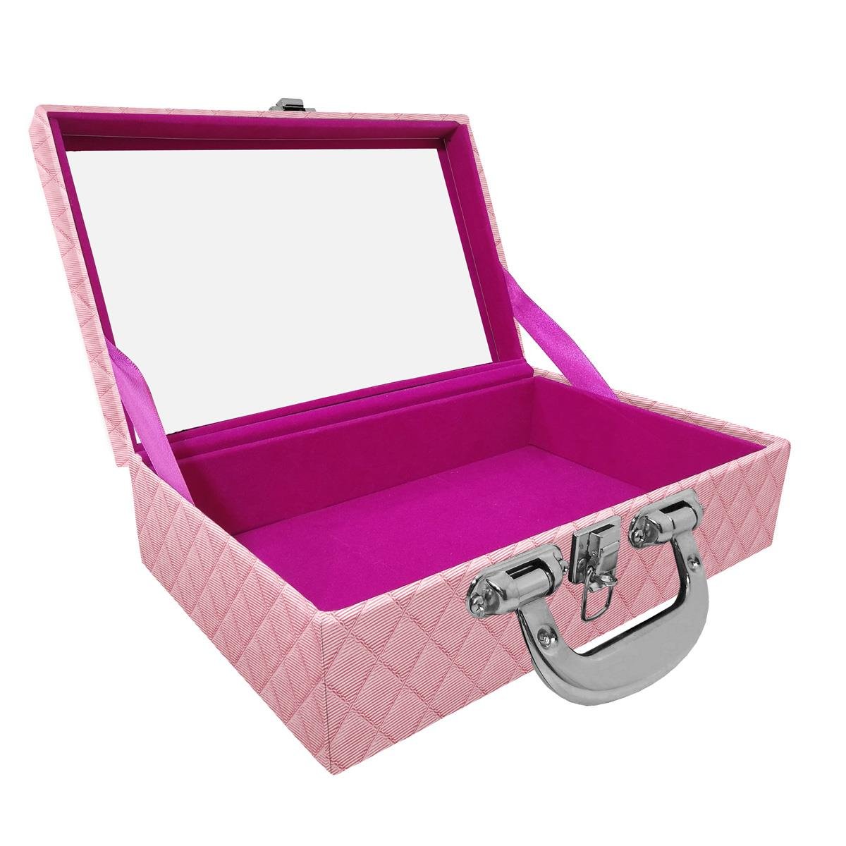 Maleta Dupla Média Vazia Dijon Rosa Bebê Metalizado Com Alça Cromada e Espelho - Sob Encomenda
