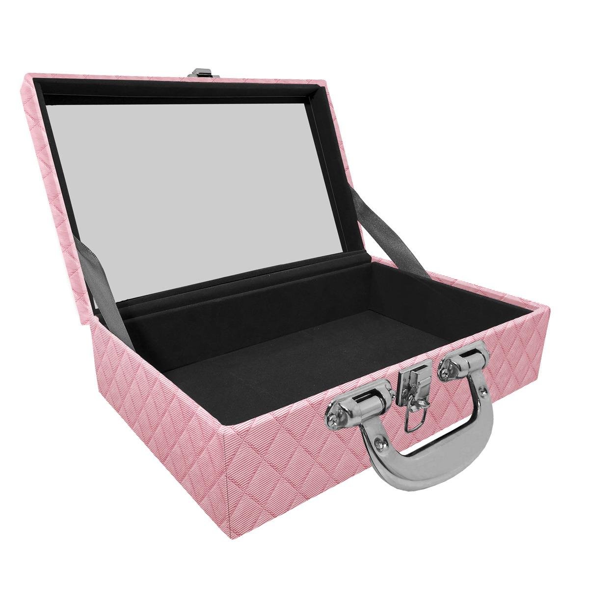 Maleta Dupla Média Vazia Dijon Rosa Bebê Metalizado Com Alça Cromada e Espelho - Sob Encomenda