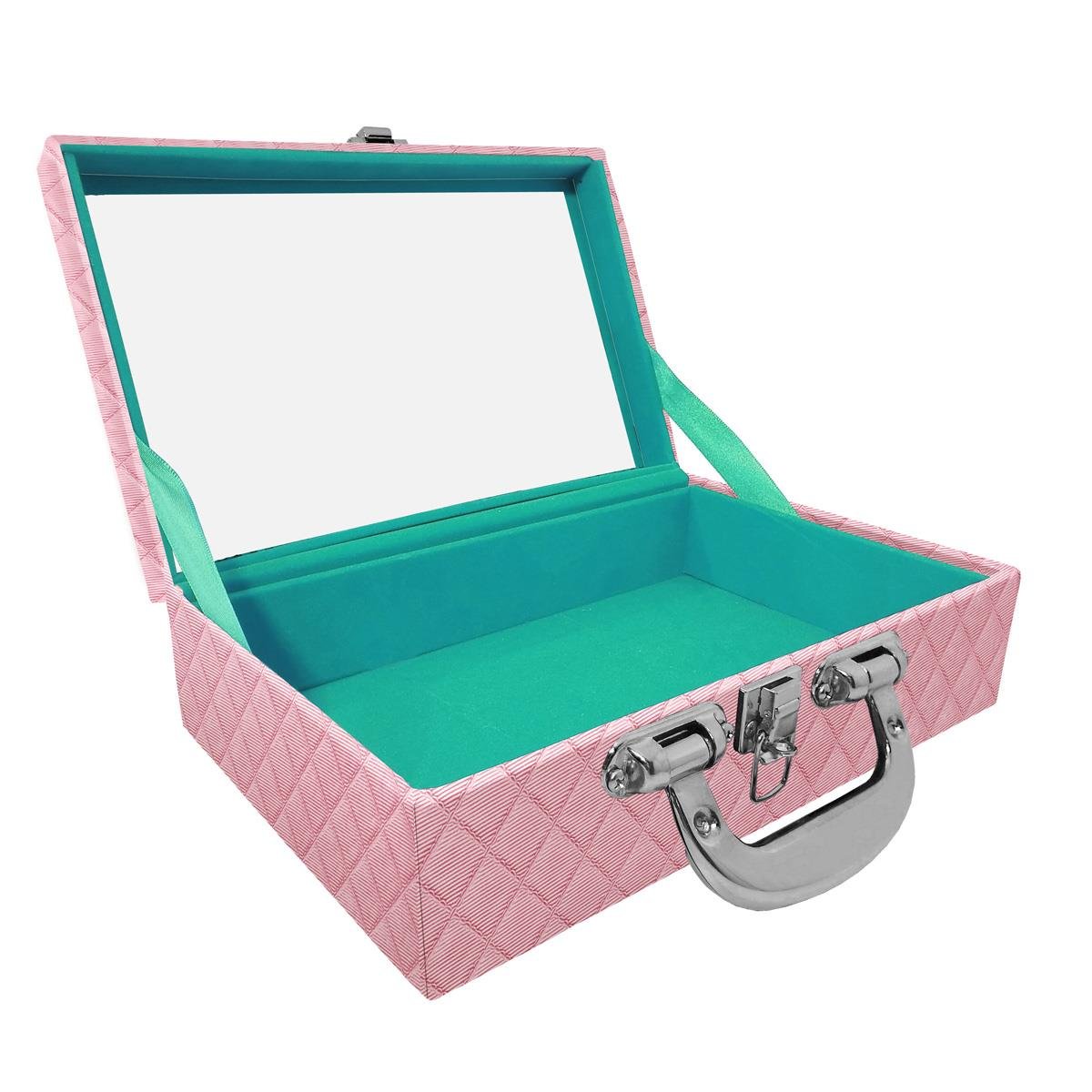 Maleta Dupla Média Vazia Dijon Rosa Bebê Metalizado Com Alça Cromada e Espelho - Sob Encomenda