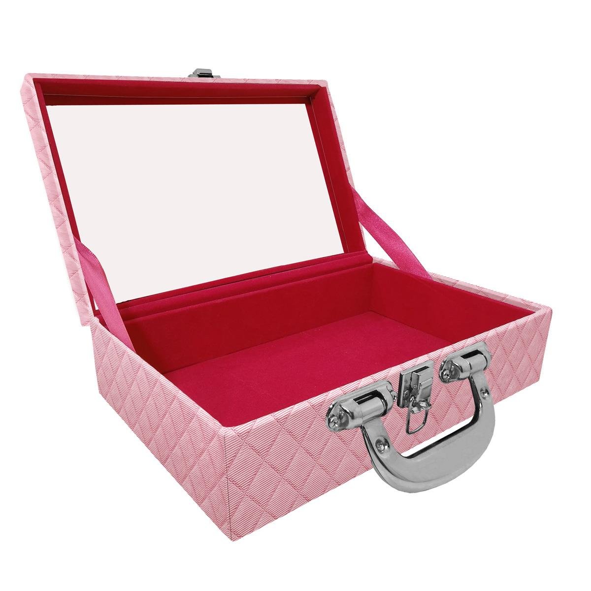 Maleta Dupla Média Vazia Dijon Rosa Bebê Metalizado Com Alça Cromada e Espelho - Sob Encomenda