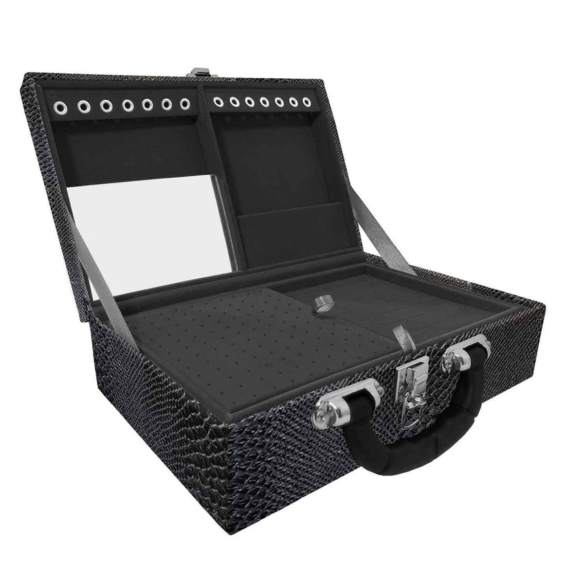 Maleta Dupla Média Vibora Preta Com Alça Preta e Espelho