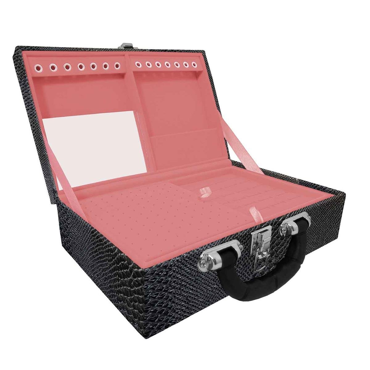 Maleta Dupla Média Vibora Preta Com Alça Preta e Espelho