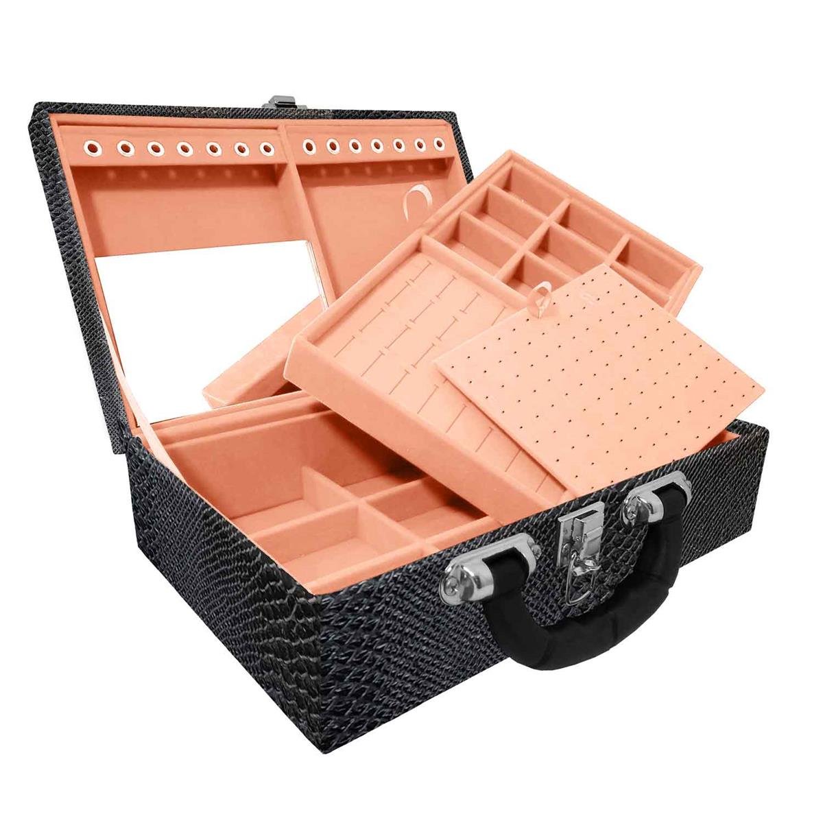 Maleta Dupla Média Vibora Preta Com Alça Preta e Espelho