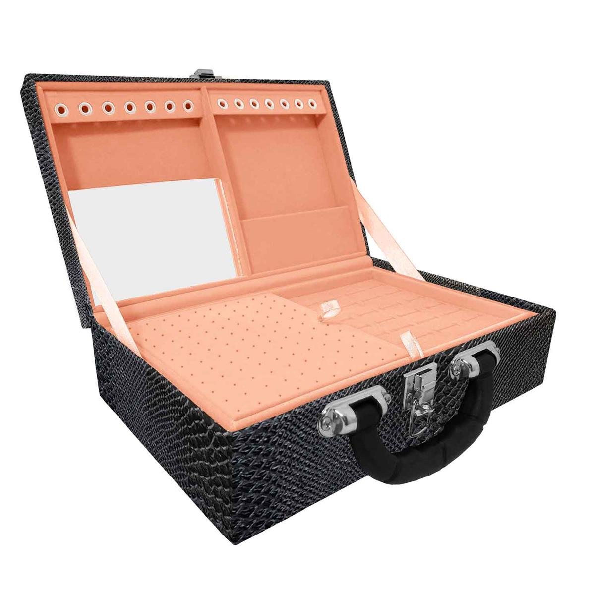 Maleta Dupla Média Vibora Preta Com Alça Preta e Espelho