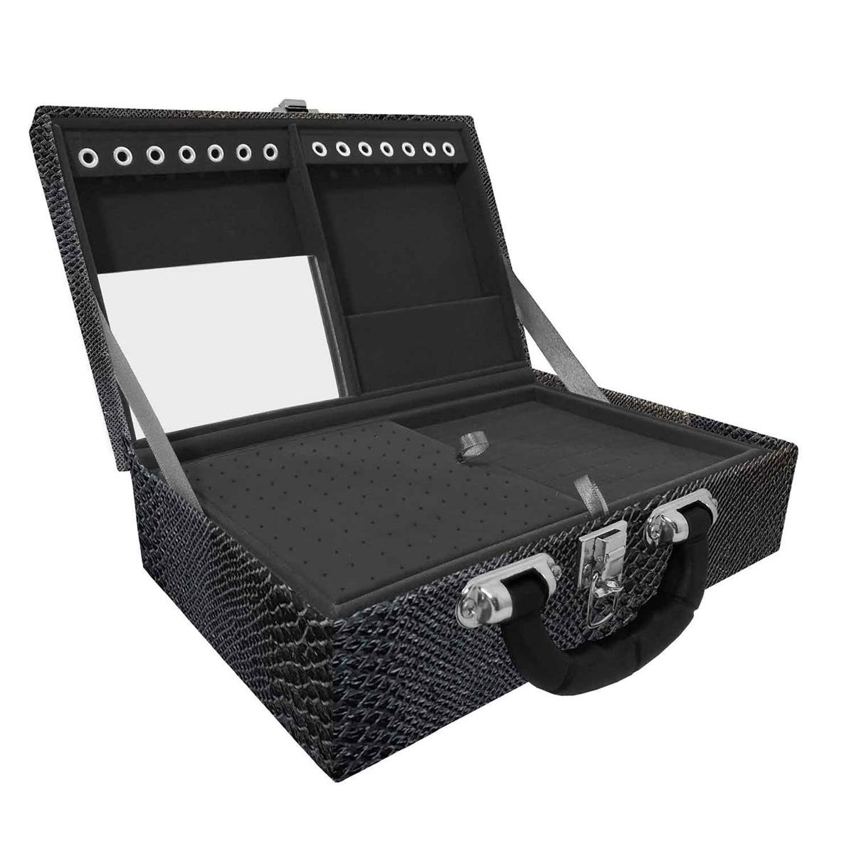 Maleta Dupla Média Vibora Preta Com Alça Preta e Espelho