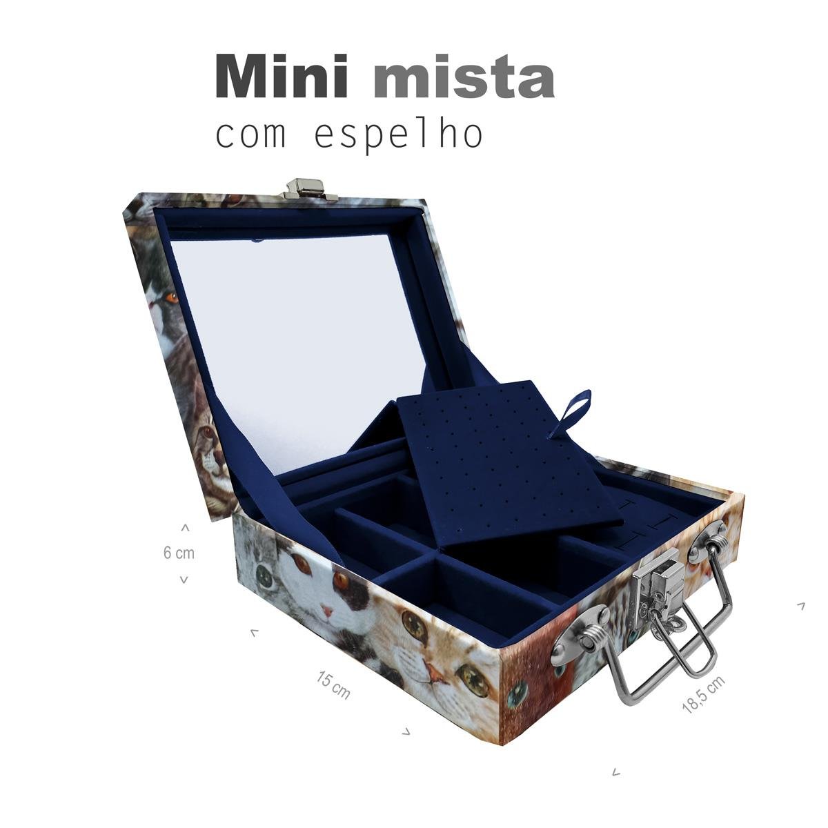 Maleta Mini Mista Cara De Gatos Com Espelho - Sob Encomenda