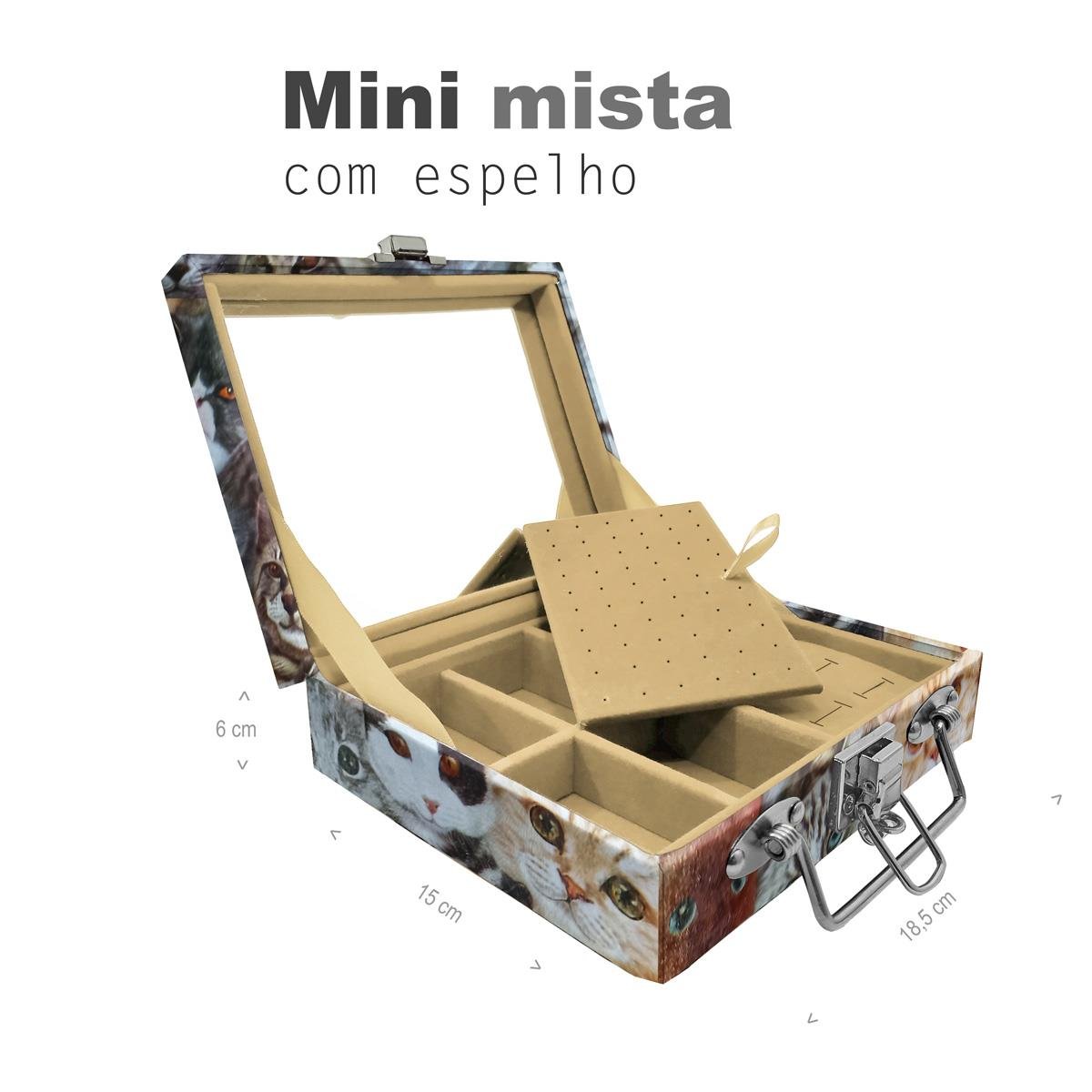 Maleta Mini Mista Cara De Gatos Com Espelho - Sob Encomenda