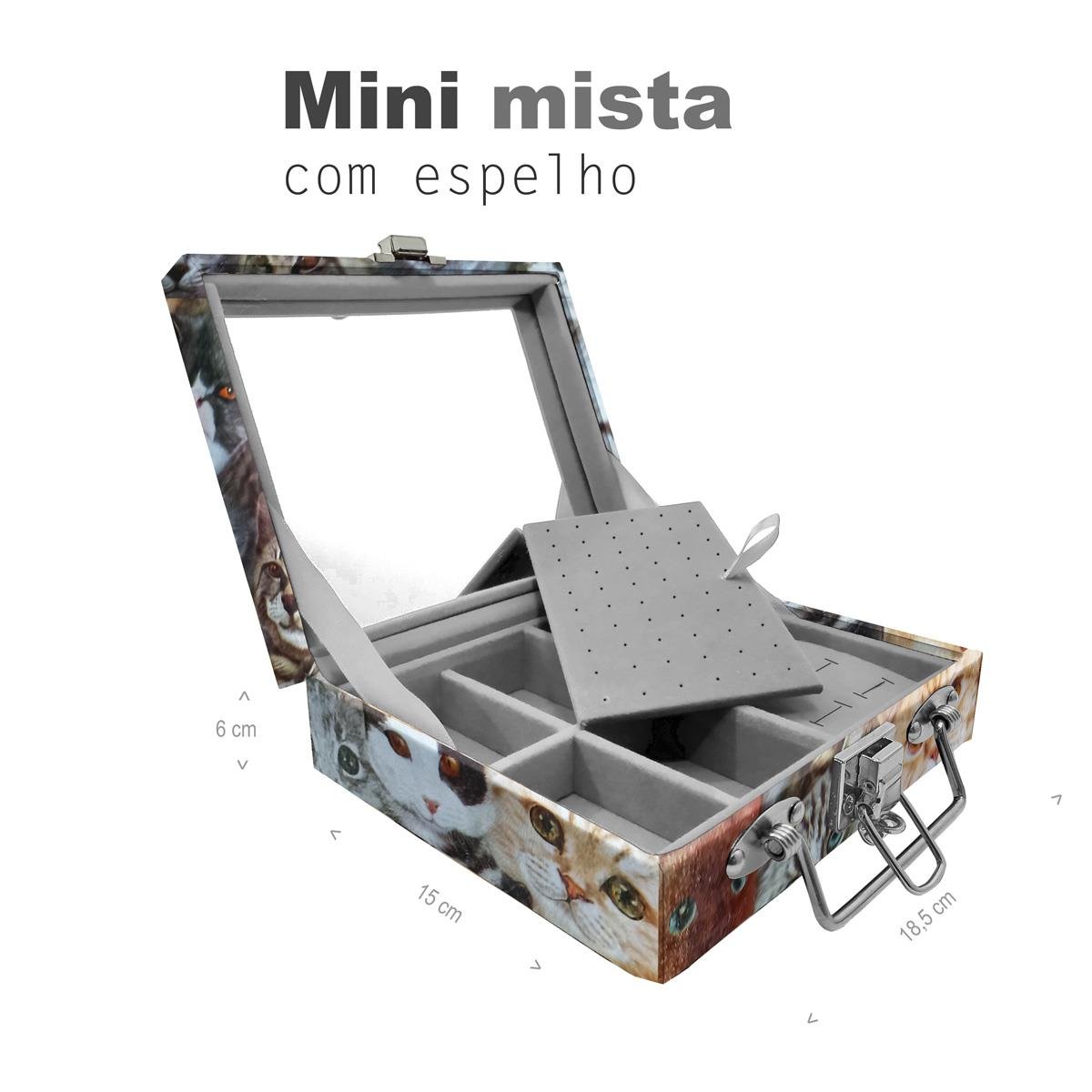 Maleta Mini Mista Cara De Gatos Com Espelho - Sob Encomenda
