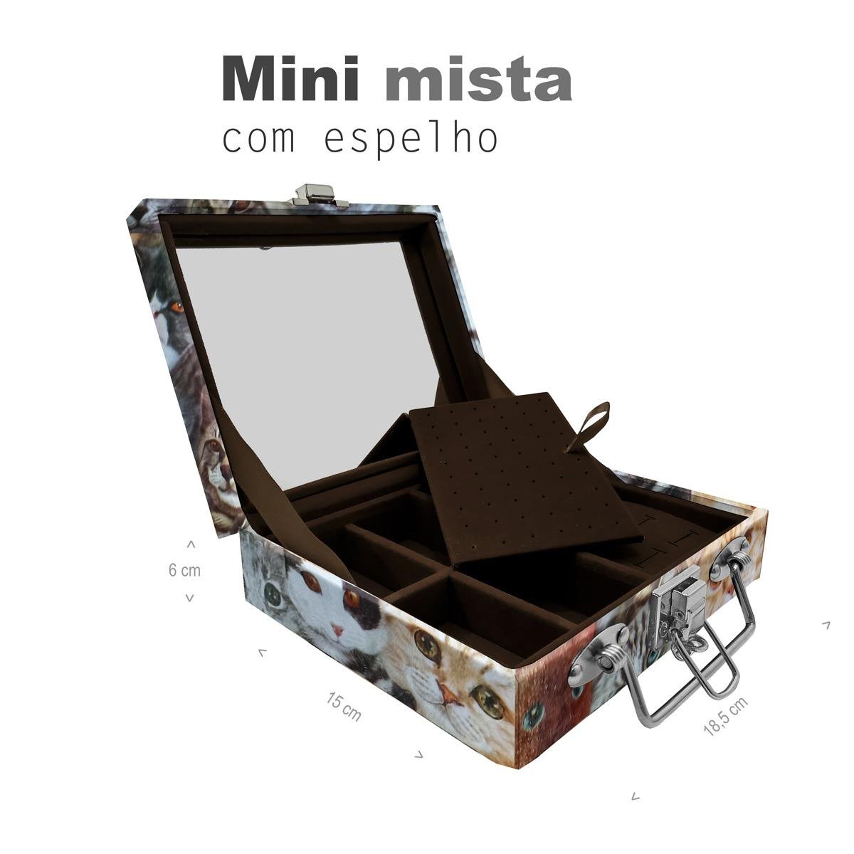 Maleta Mini Mista Cara De Gatos Com Espelho - Sob Encomenda