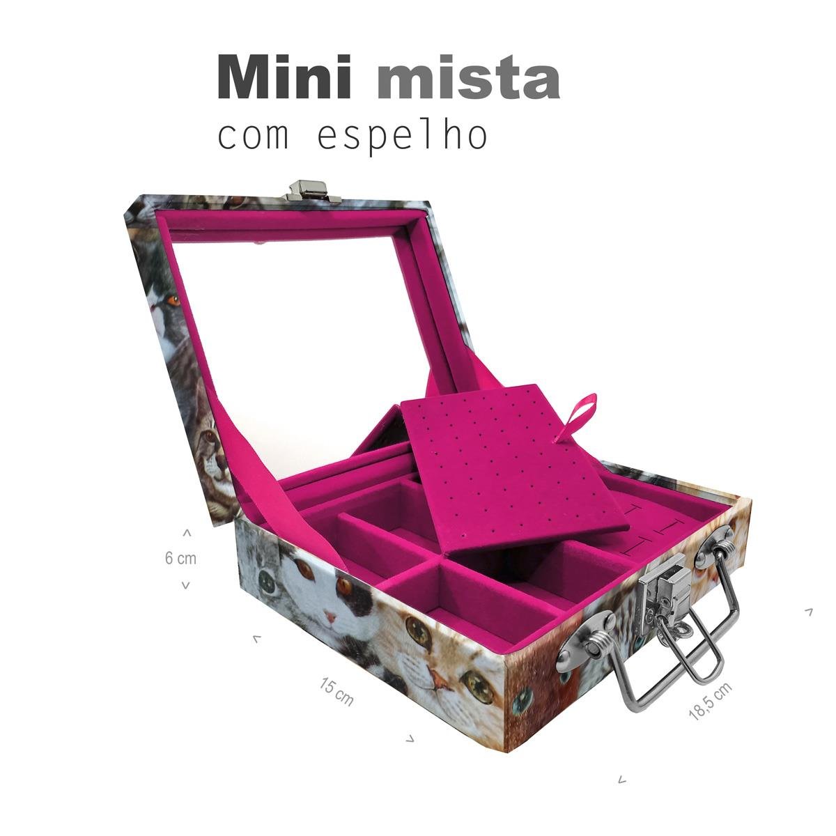 Maleta Mini Mista Cara De Gatos Com Espelho - Sob Encomenda