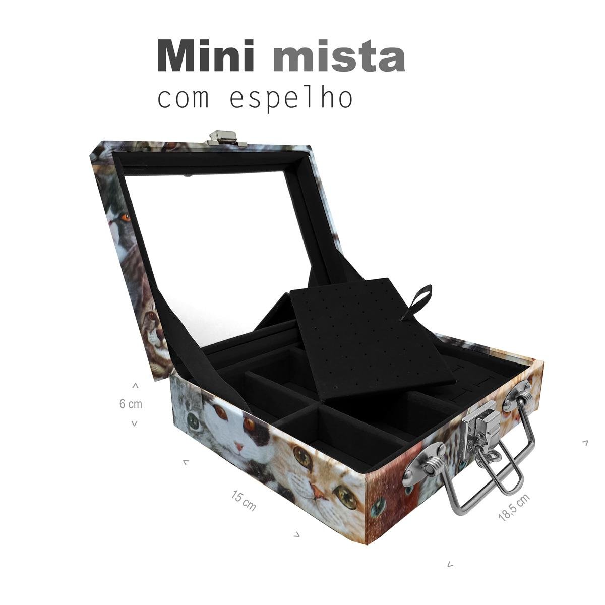 Maleta Mini Mista Cara De Gatos Com Espelho - Sob Encomenda