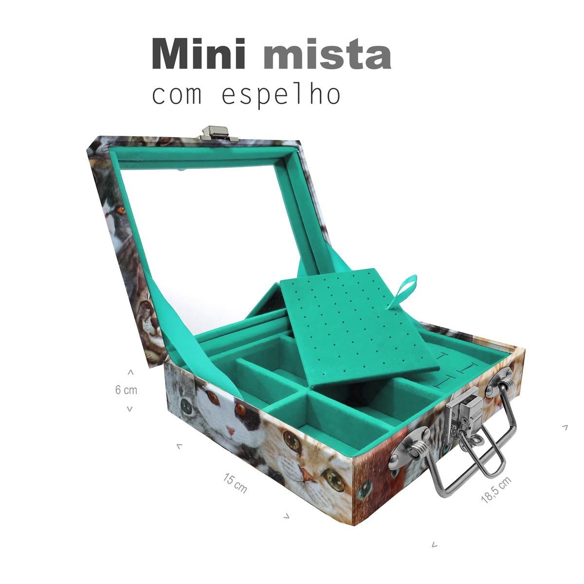 Maleta Mini Mista Cara De Gatos Com Espelho - Sob Encomenda
