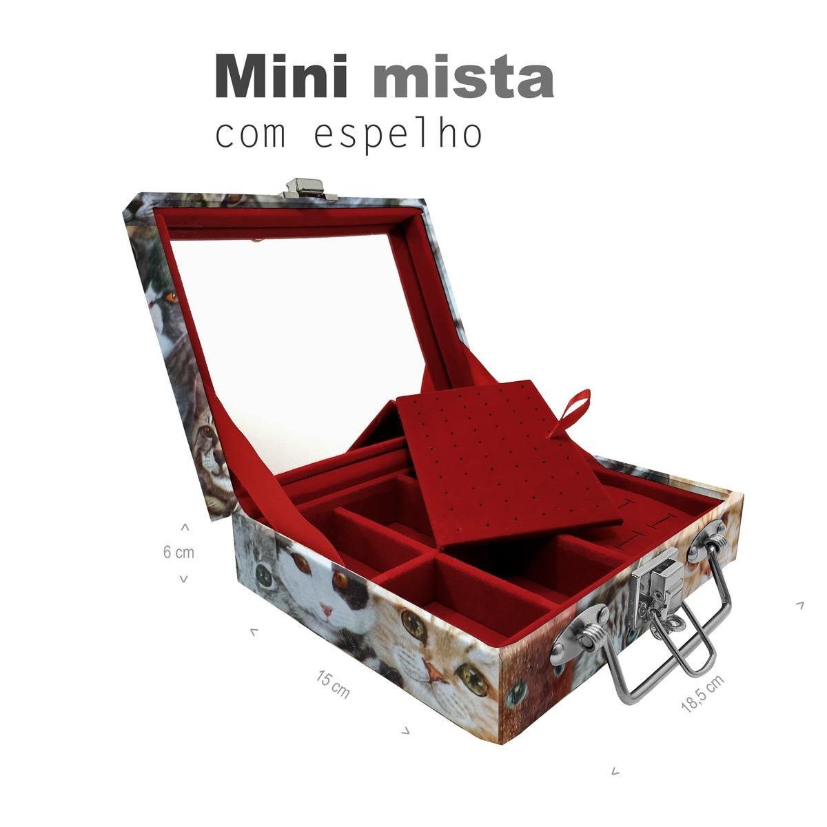 Maleta Mini Mista Cara De Gatos Com Espelho - Sob Encomenda