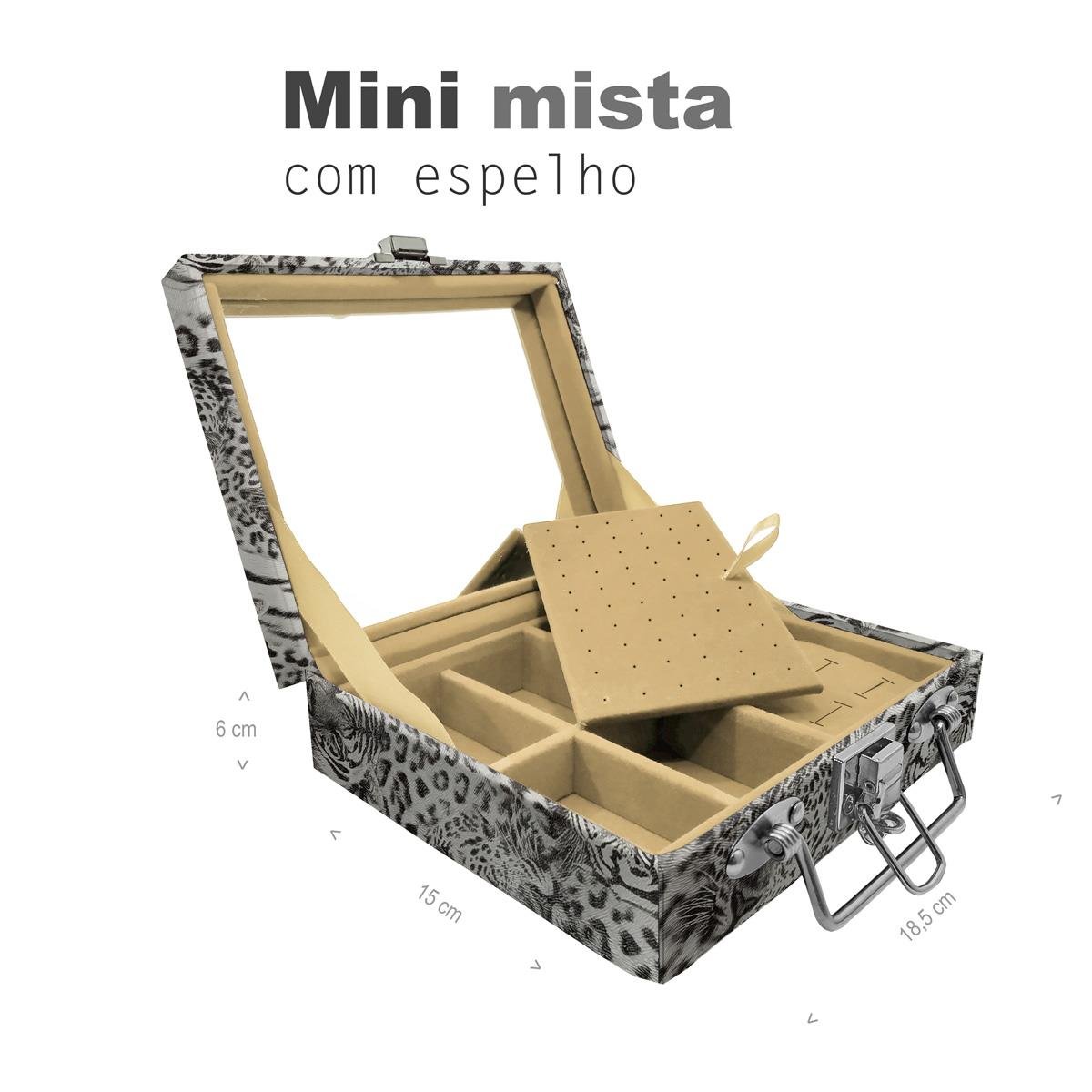 Maleta Mini Mista Cara de Onça Tigre Cinza Com Espelho - Sob Encomenda