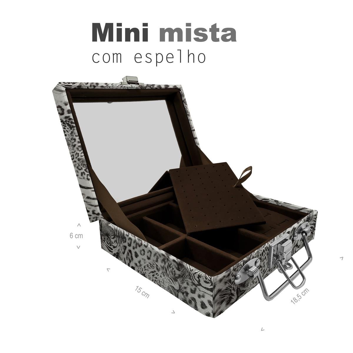 Maleta Mini Mista Cara de Onça Tigre Cinza Com Espelho - Sob Encomenda