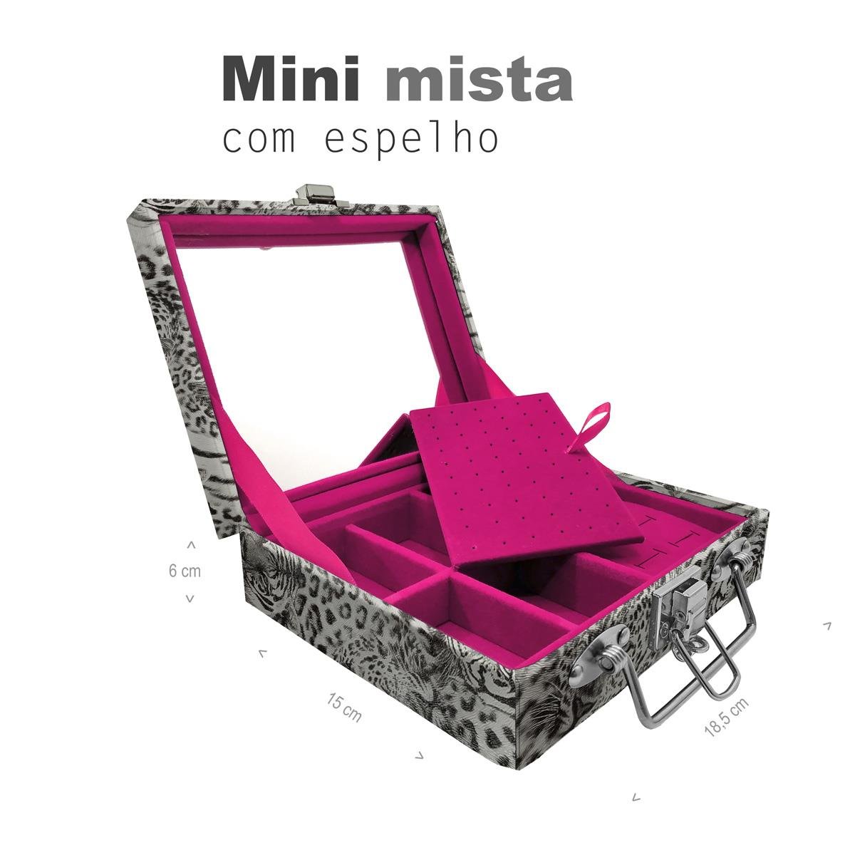Maleta Mini Mista Cara de Onça Tigre Cinza Com Espelho - Sob Encomenda