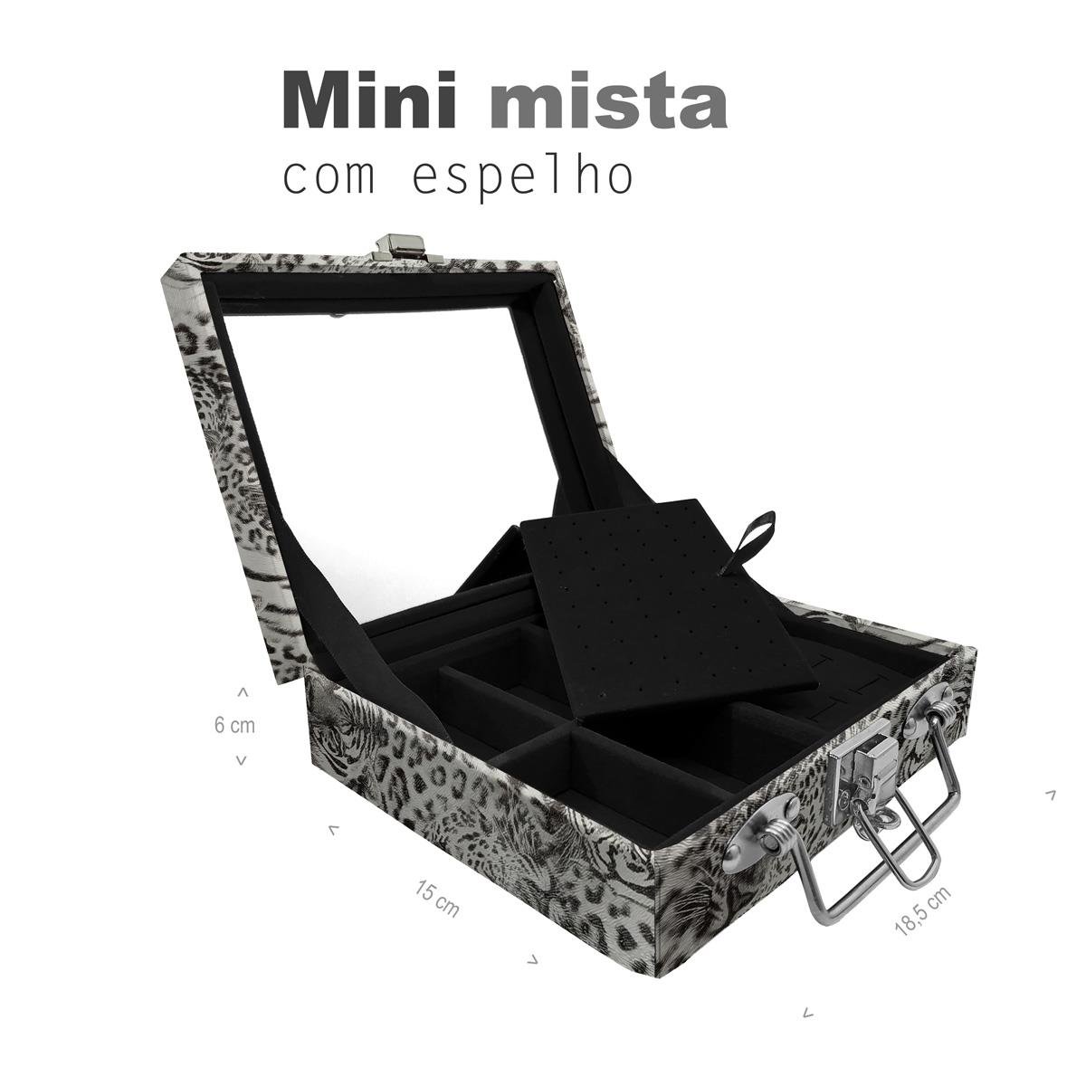Maleta Mini Mista Cara de Onça Tigre Cinza Com Espelho - Sob Encomenda